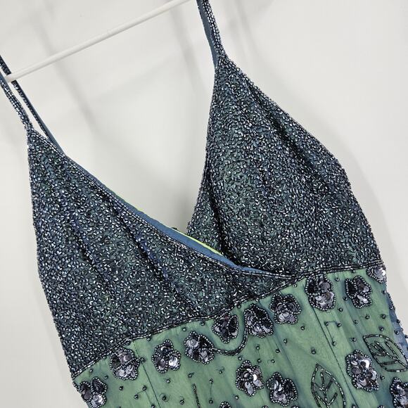 Cache Dress Blue Green y2k Beaded Sequin Embellished Maxi Prom Whims Goth Size M - Picture 5 of 12